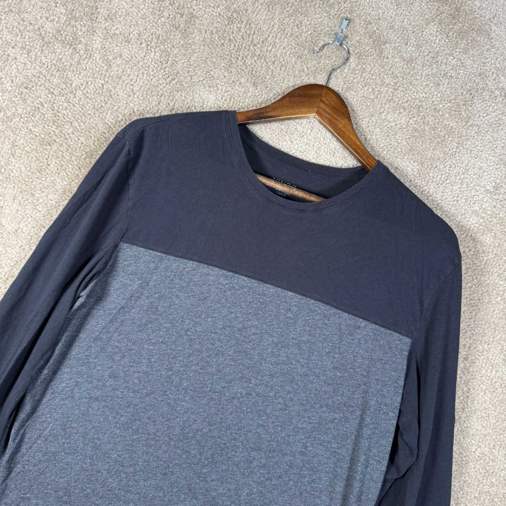 Vince Long Sleeve Tee Shirt Mens Large Gray Colorblock Pima Cotton Crewneck